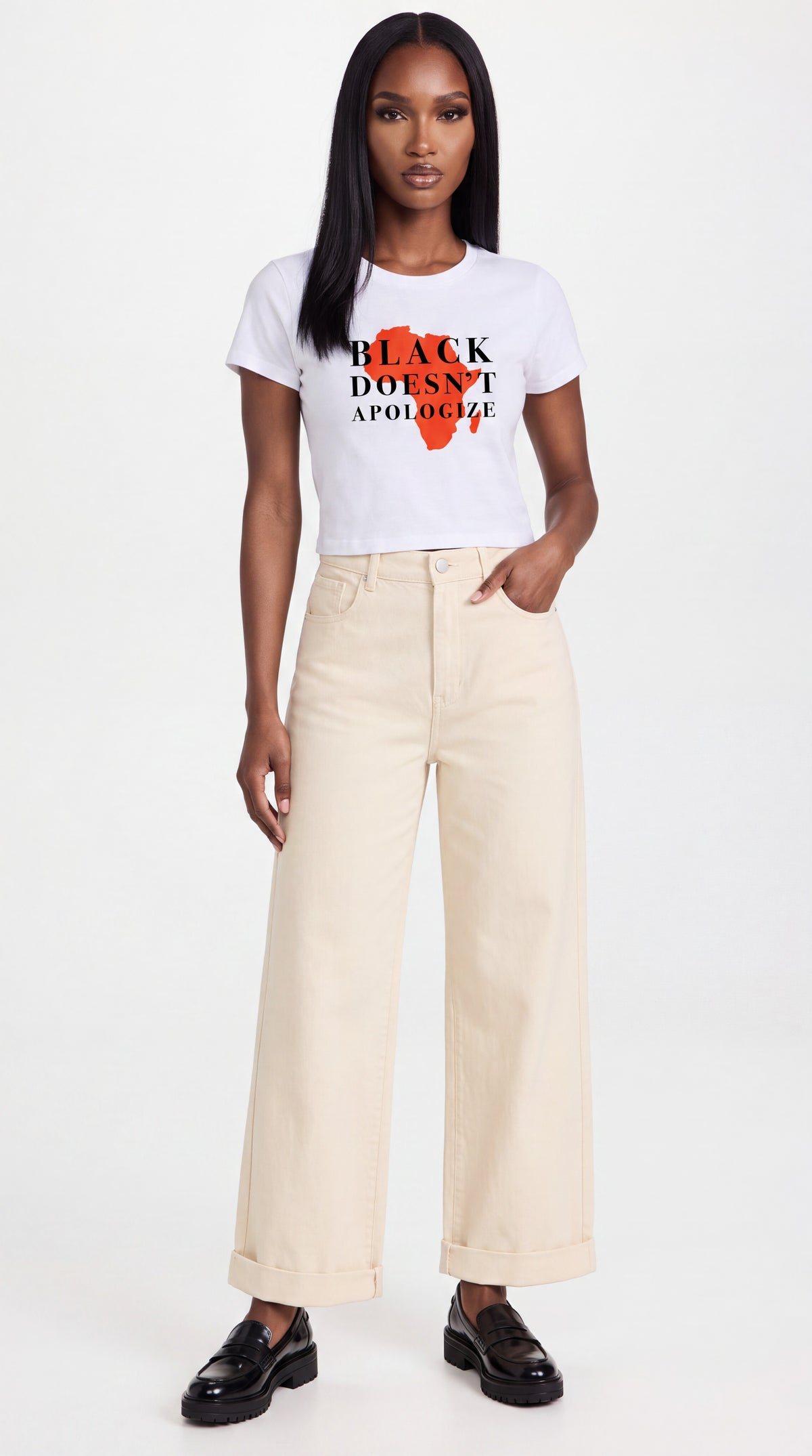 Women's Cropped Crewneck Tee | BLACK DOESN'T APOLOGIZE