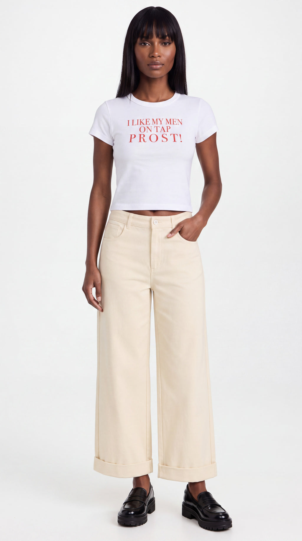 Women's Cropped Crewneck Tee | I LIKE MY MEN ON TAP PROST!