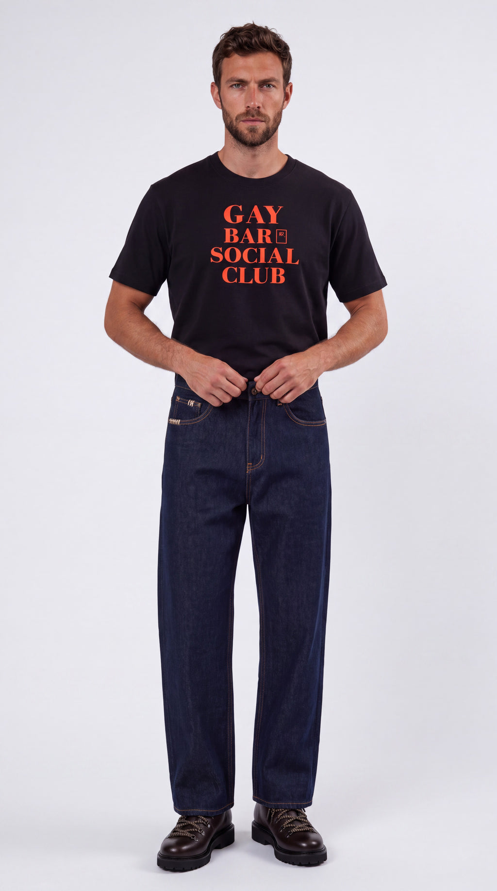 Unisex Seamless 100% Cotton Tee | GAY BAR SOCIAL CLUB Red Logo