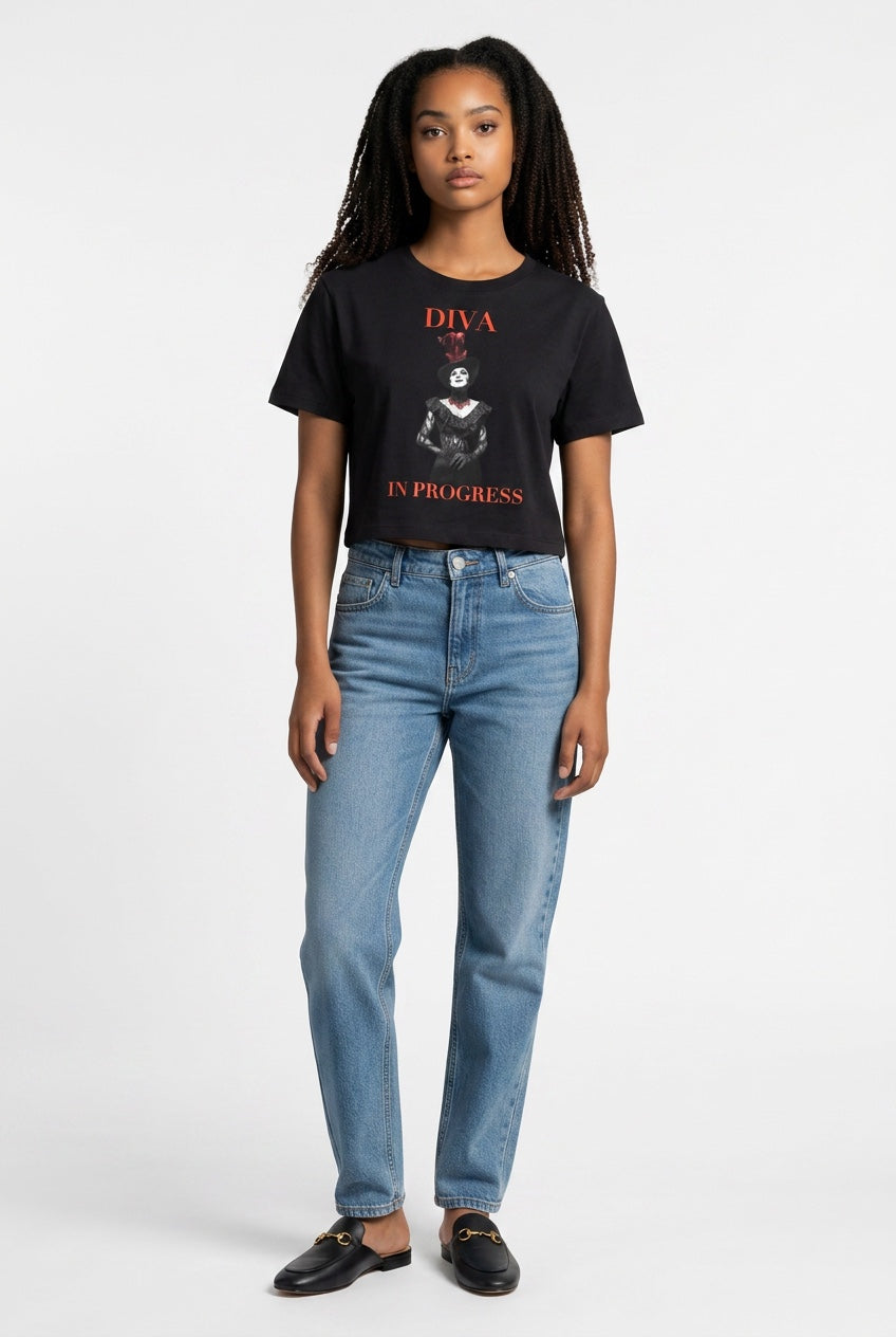 Fitted Crop Graphic Tee — DIVA IN PROGRESS | Noir Aesthetic