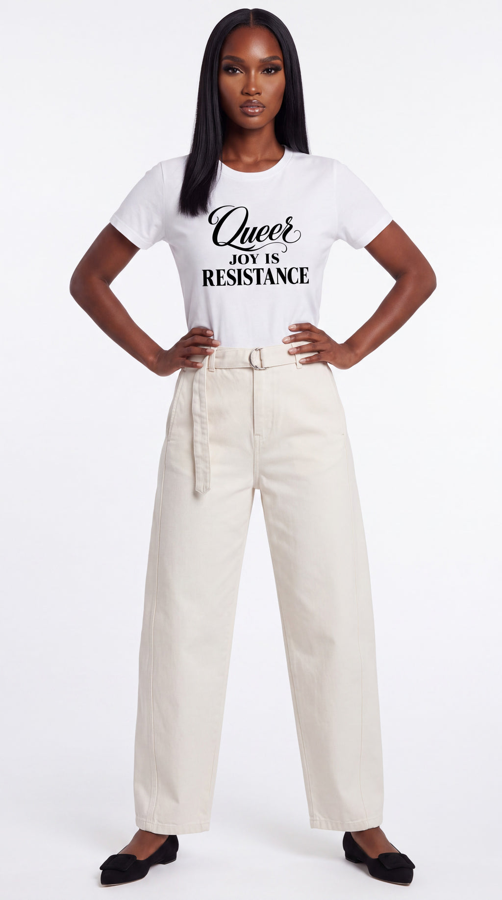 Unisex Seamless 100% Cotton Tee | QUEER JOY IS RESISTANCE Black Logo