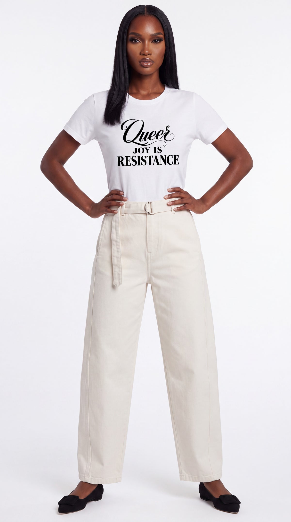 Unisex Seamless 100% Cotton Tee | QUEER JOY IS RESISTANCE Black Logo