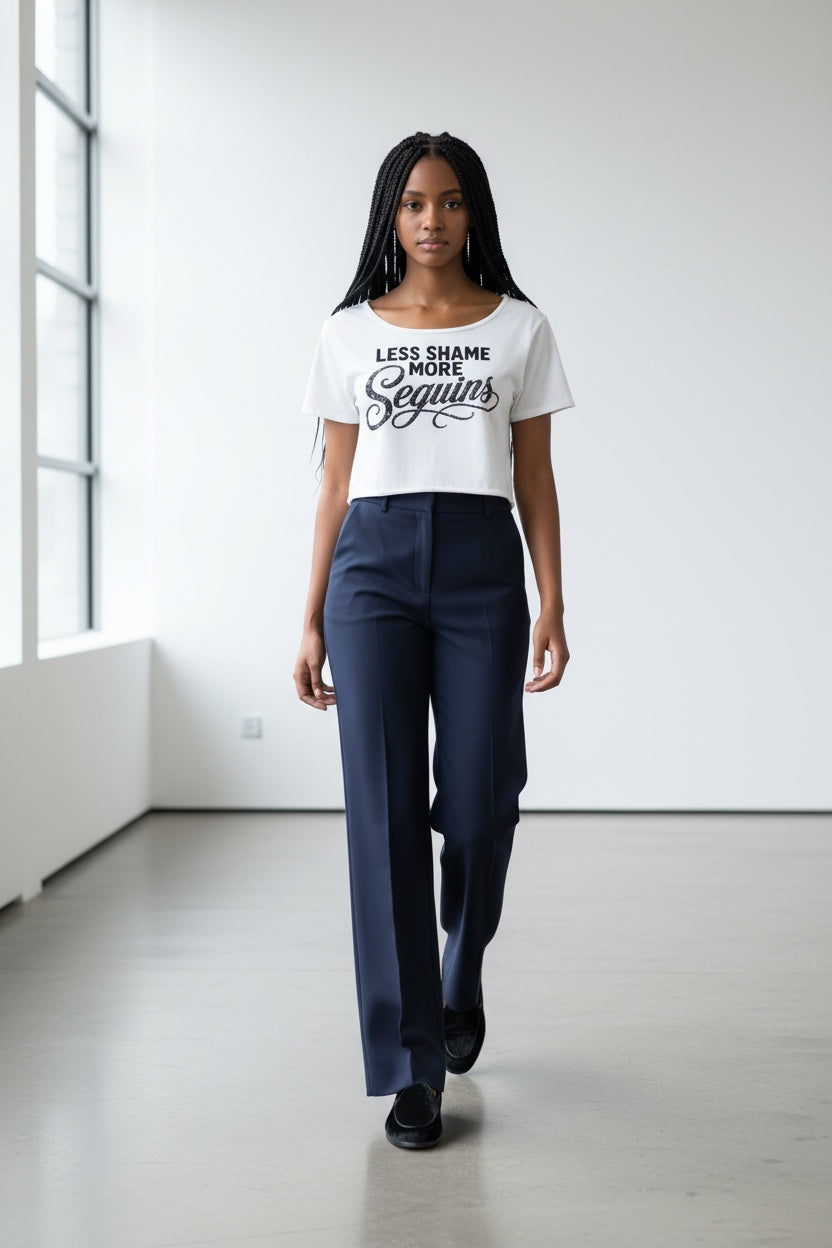 Off-Shoulder Rolled Hem Cotton T-Shirt |LESS SHAME MORE SEQUINS | CONVERSATION COLLECTION