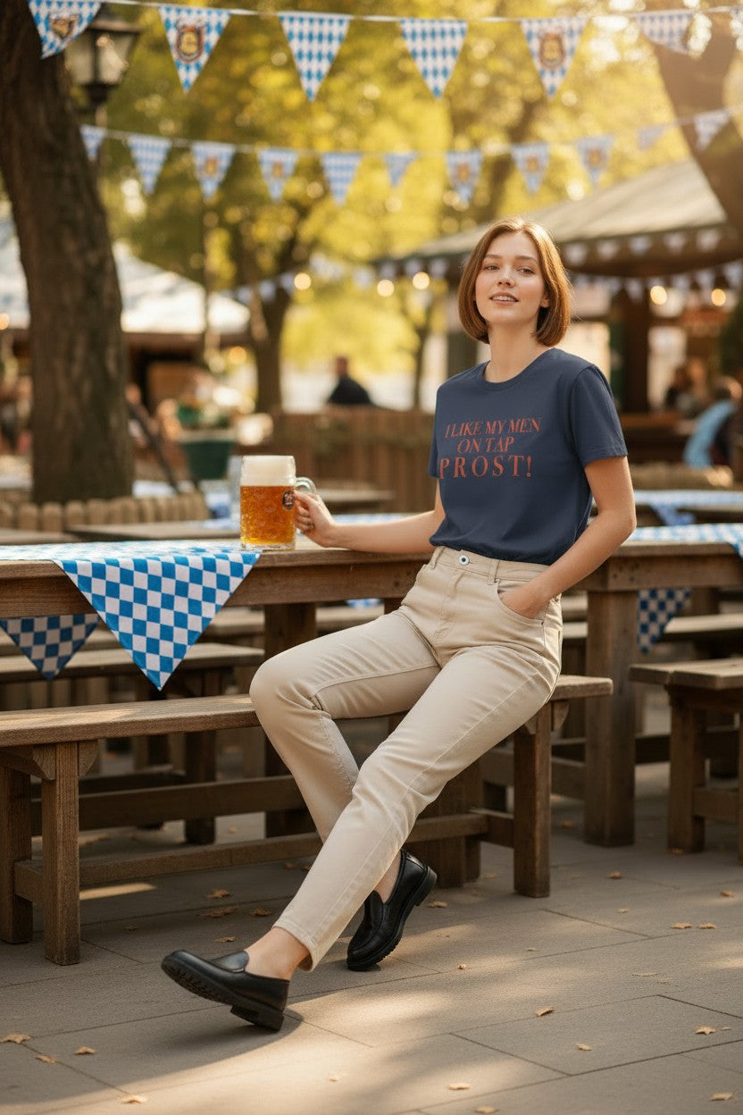 Women's Crewneck Tee | I LIKE MY MEN ON TAP PROST! | CONVERSATION COLLECTION