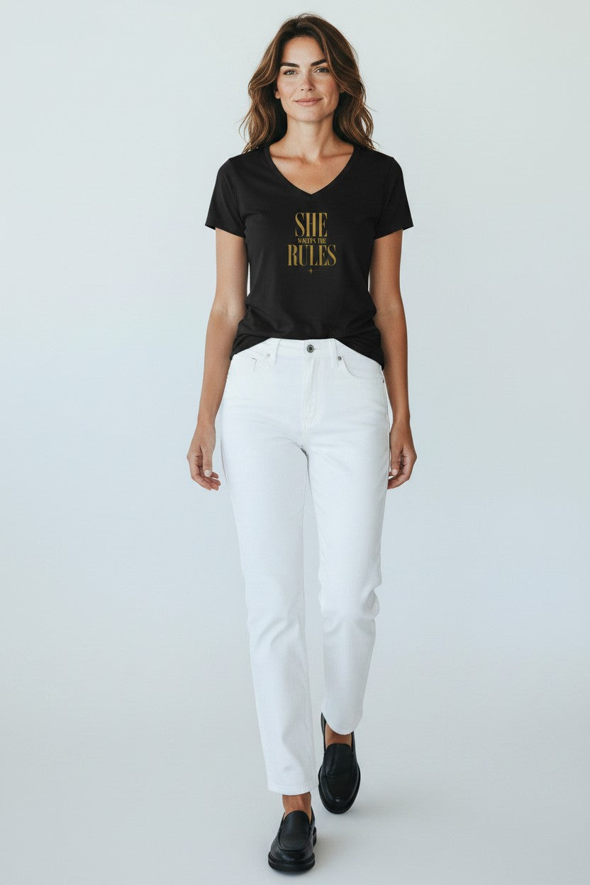 Women's V-Neck Tee Shirt | SHE WRITES THE RULES | CONVERSATION COLLECTION