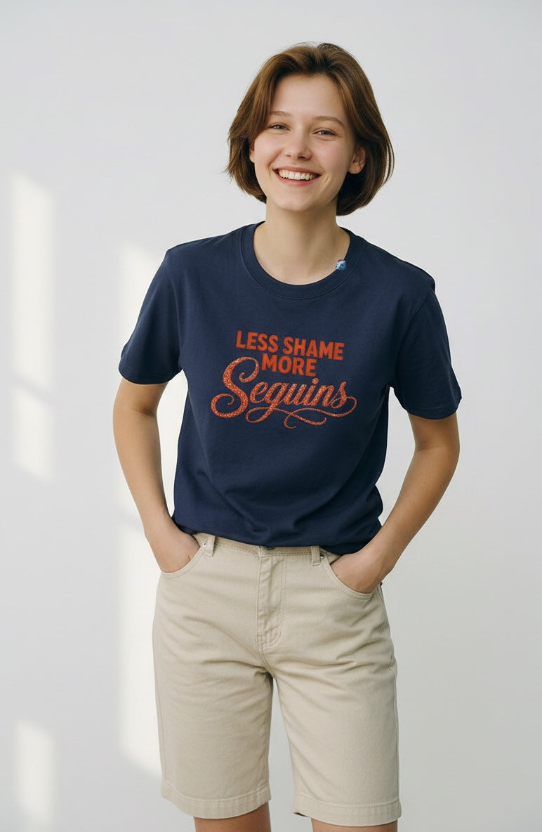 Women's Crewneck Tee |LESS SHAME MORE SEQUINS | CONVERSATION COLLECTION