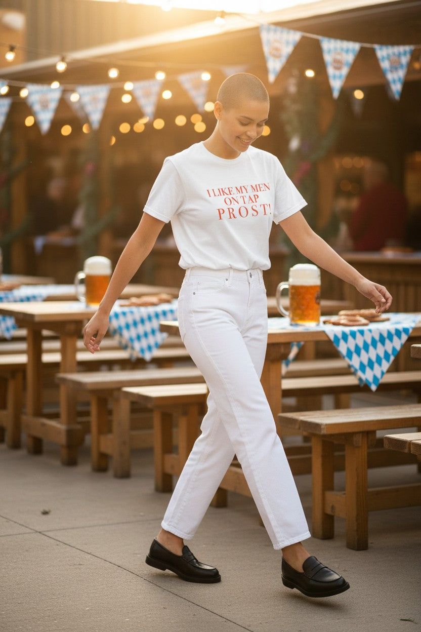 Women's Crewneck Tee | I LIKE MY MEN ON TAP PROST! | CONVERSATION COLLECTION