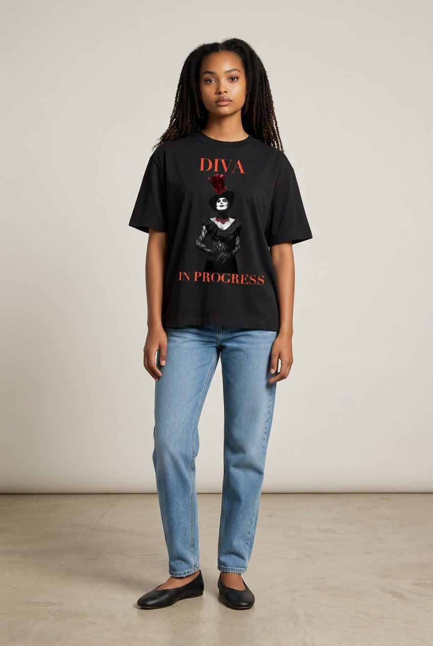 Oversized Graphic Tee — DIVA IN PROGRESS | Noir Aesthetic Streetwear