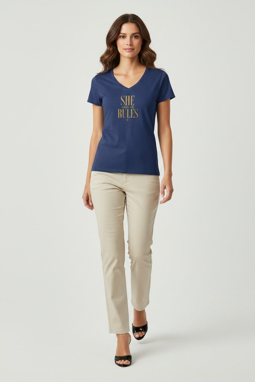 Women's V-Neck Tee Shirt | SHE WRITES THE RULES | CONVERSATION COLLECTION