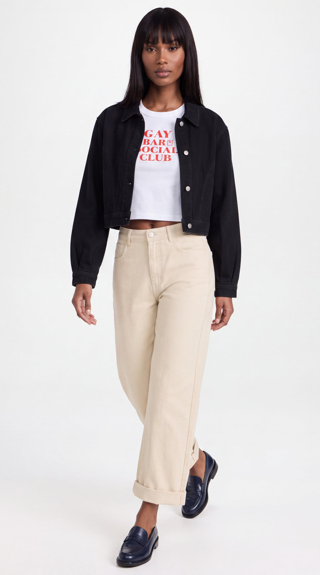 Women's Cropped Crewneck Tee | GAY BAR SOCIAL CLUB Red Logo