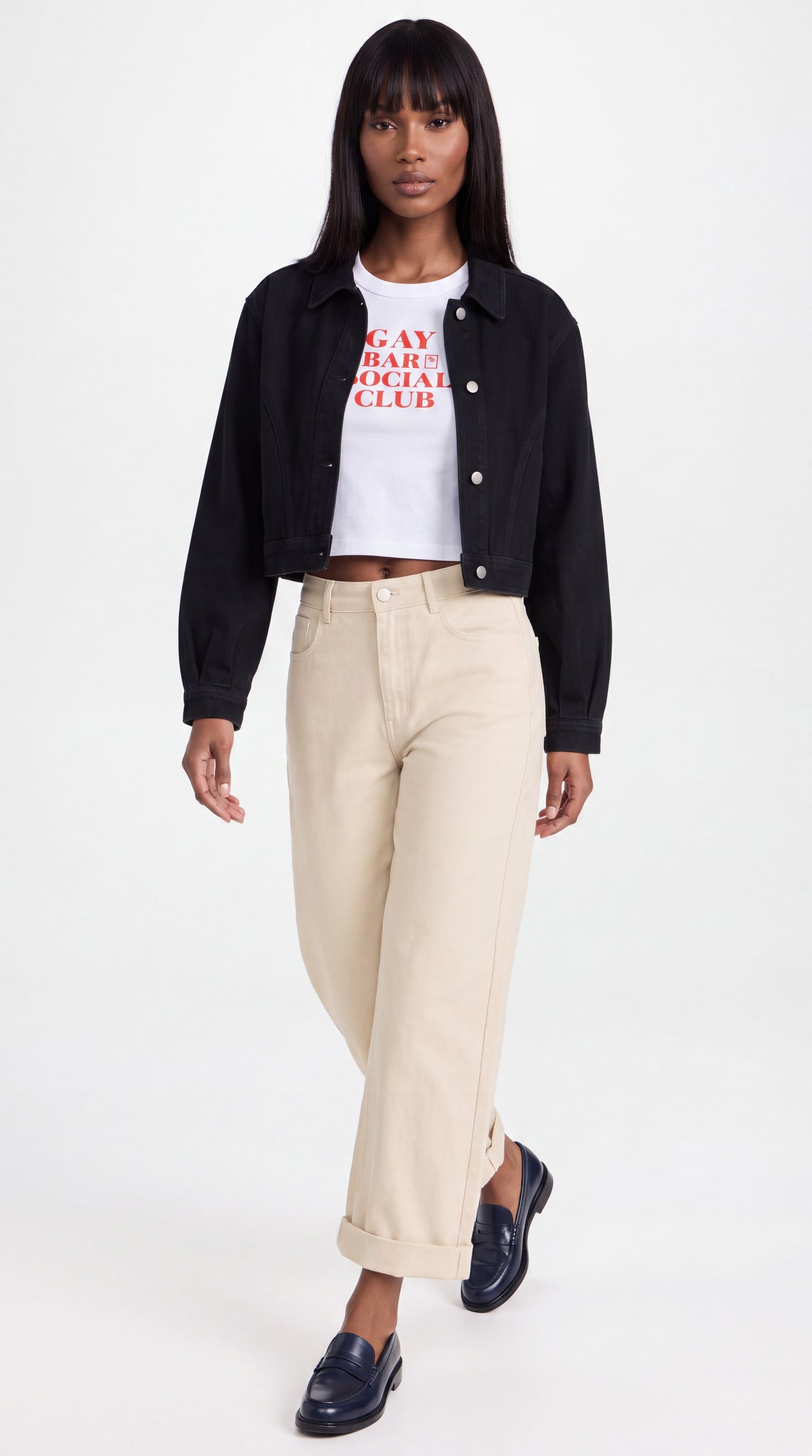Women's Cropped Crewneck Tee | GAY BAR SOCIAL CLUB Red Logo