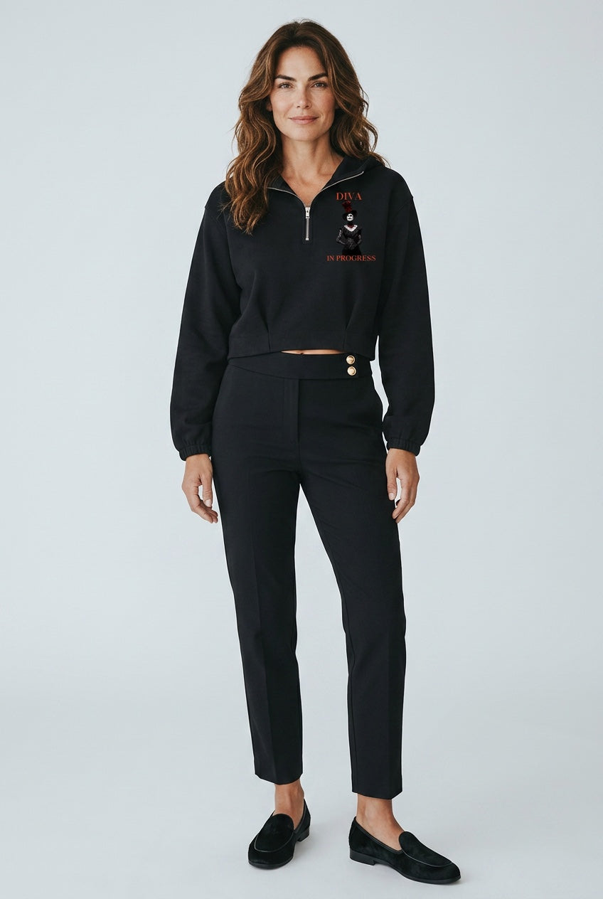 Quarter-Zip Boxy Hoodie — DIVA IN PROGRESS | Noir Aesthetic Streetwear