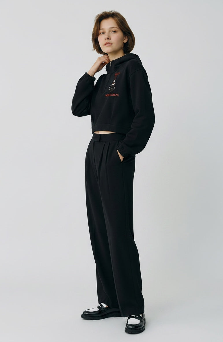 Quarter-Zip Boxy Hoodie — DIVA IN PROGRESS | Noir Aesthetic Streetwear