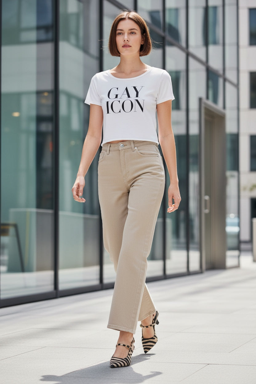 Off-Shoulder Rolled Hem Cotton T-Shirt |GAY ICON| GAY ICON COLLECTION
