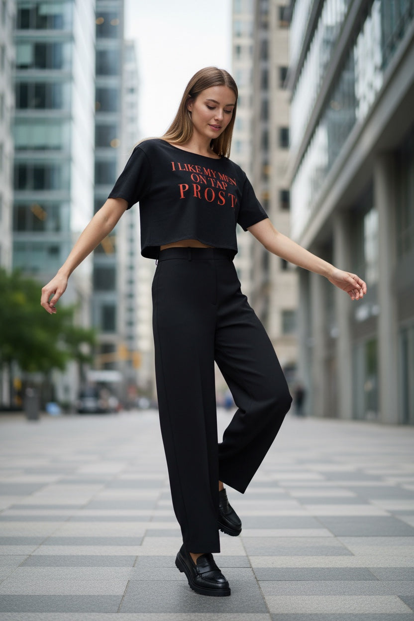 Off-Shoulder Rolled Hem Crewneck Tee|I LIKE MY MEN ON TAP PROST! | CONVERSATION COLLECTION