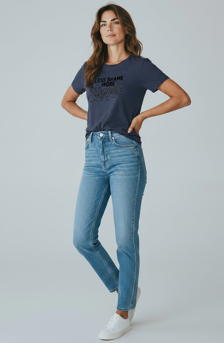 Women's Crewneck Tee |LESS SHAME MORE SEQUINS | CONVERSATION COLLECTION
