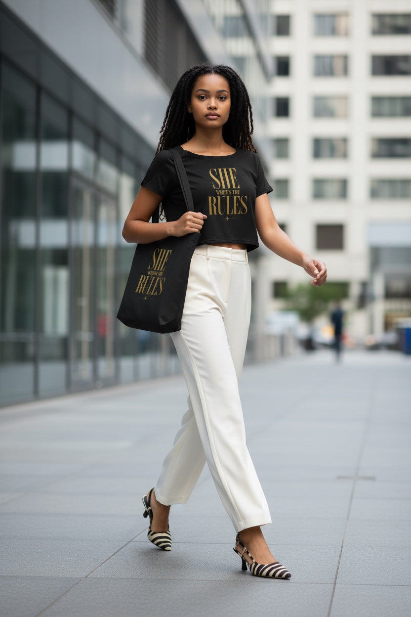 Off-Shoulder Rolled Hem Crewneck Tee| SHE WRITES THE RULES| CONVERSATION COLLECTION