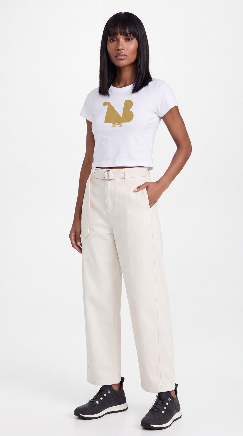 Women's Cropped Crewneck Tee Gold Logo