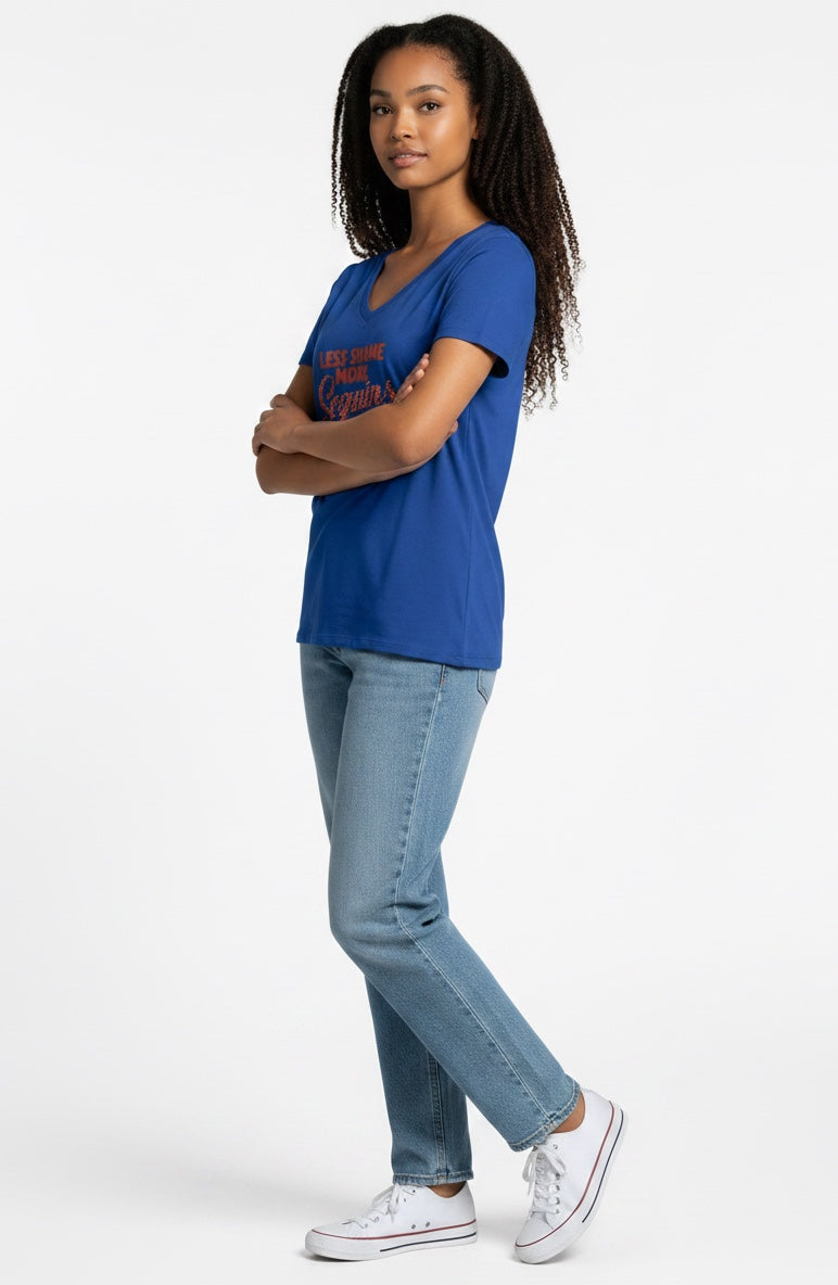 Damen V-Neck Tee | WENIGER SCHAM MEHR PAILLETTEN | CONVERSATION COLLECTION