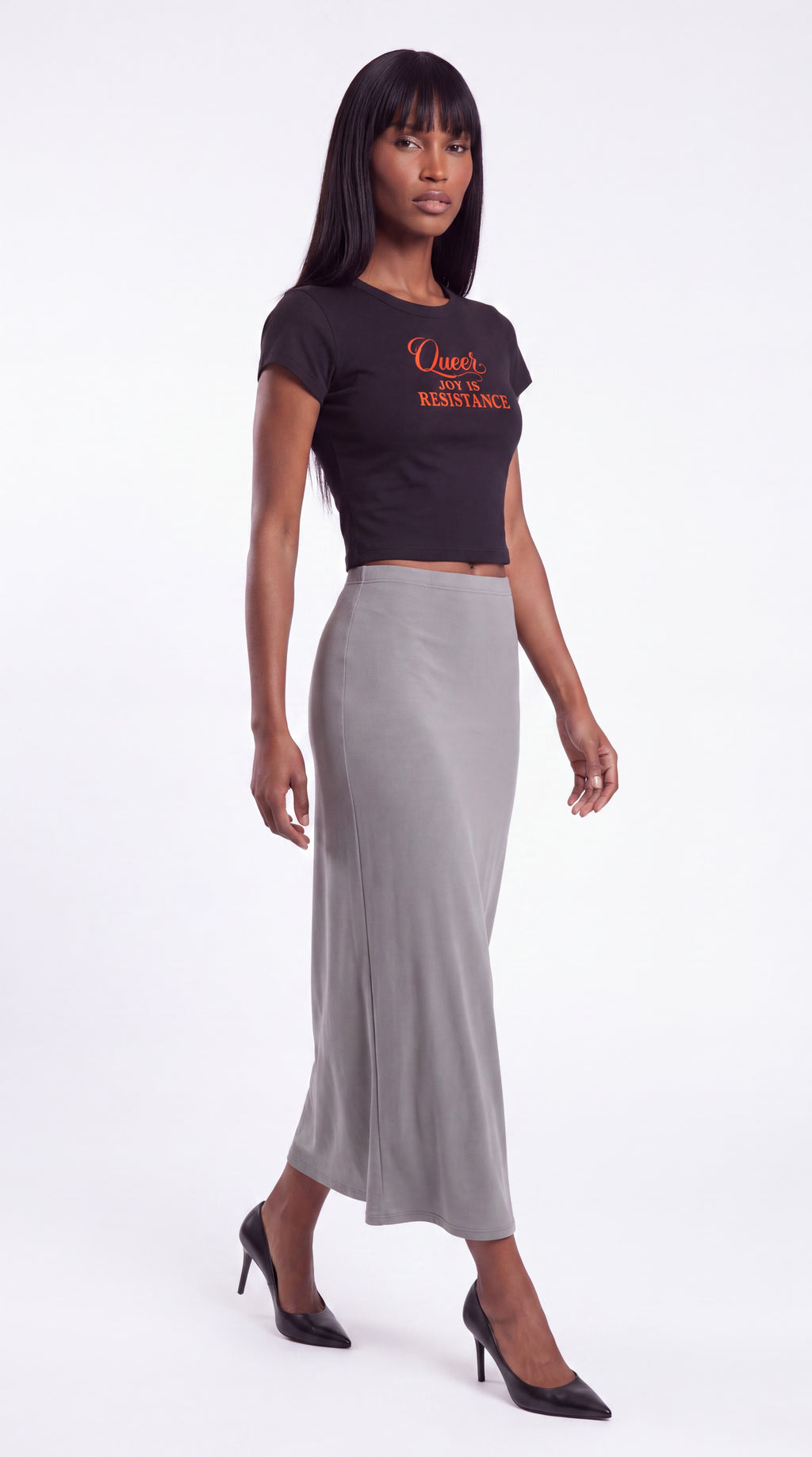 Women's Cropped Crewneck Tee | QUEER JOY IS RESISTANCE Red Logo