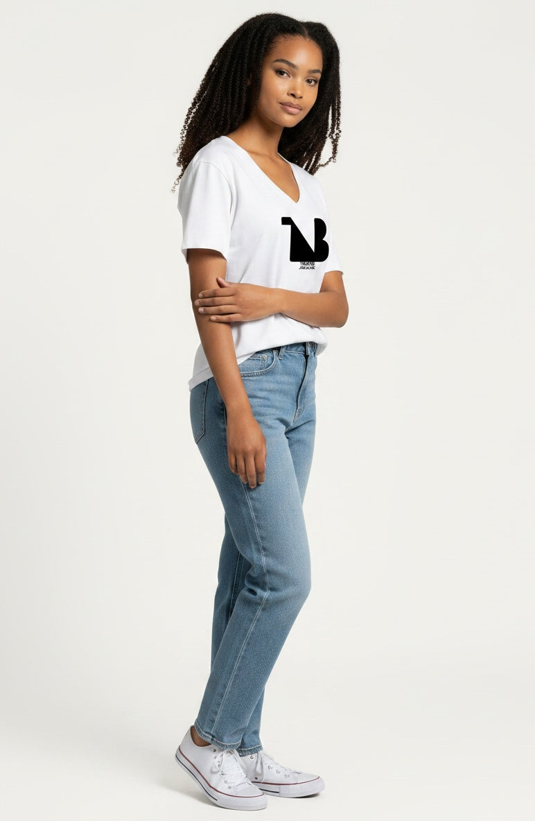 Women's V-Neck Tee | THEATRE NOIR BLANC | Black Logo