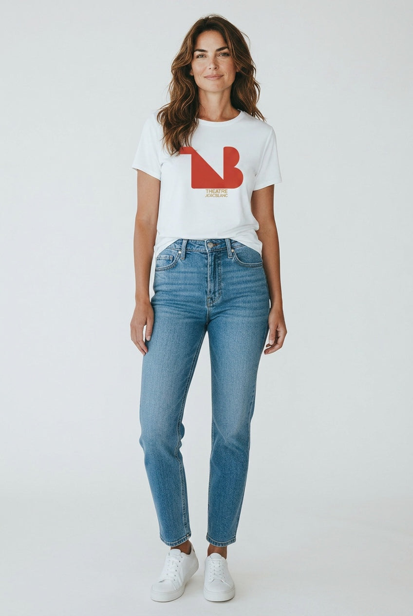 Women's Crewneck Tee | THEATRE NOIR BLANC | Red Logo