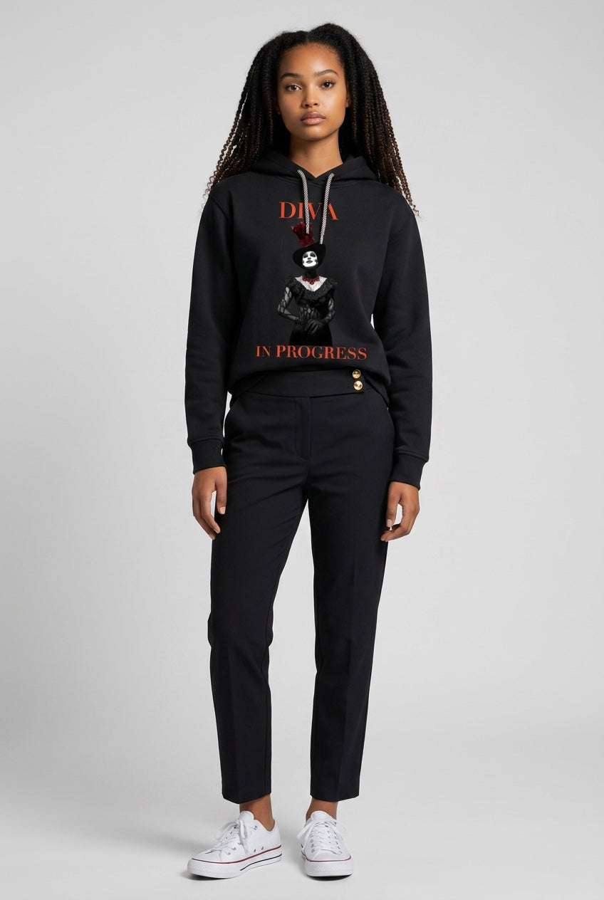 Oversized Fleece Hoodie — DIVA IN PROGRESS | Premium Noir Streetwear