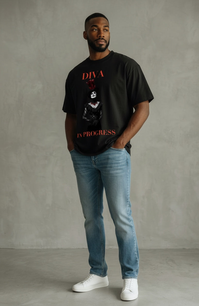 Oversized Graphic Tee — DIVA IN PROGRESS | Noir Aesthetic Streetwear