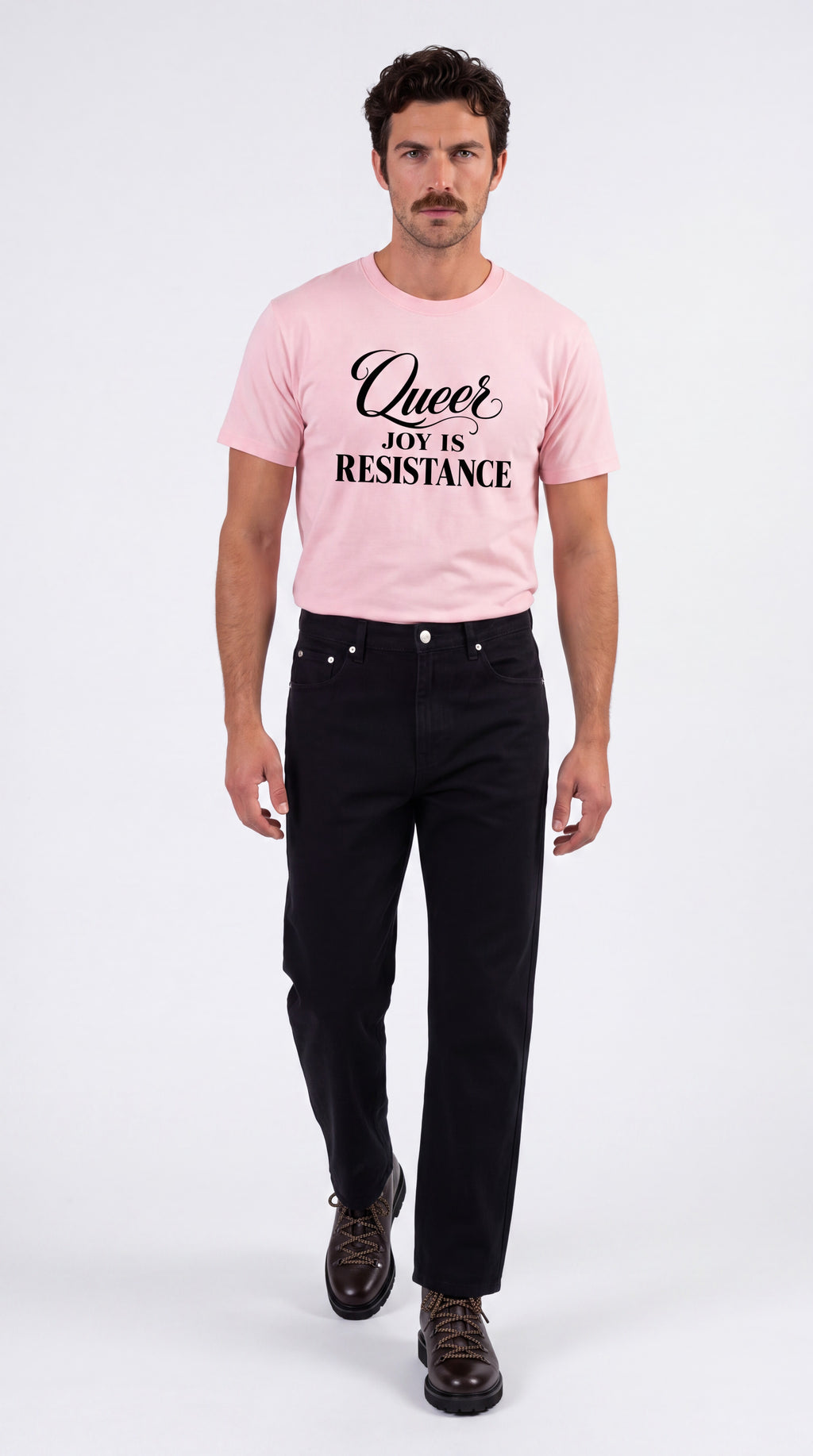 Unisex Seamless 100% Cotton Tee | QUEER JOY IS RESISTANCE Black Logo