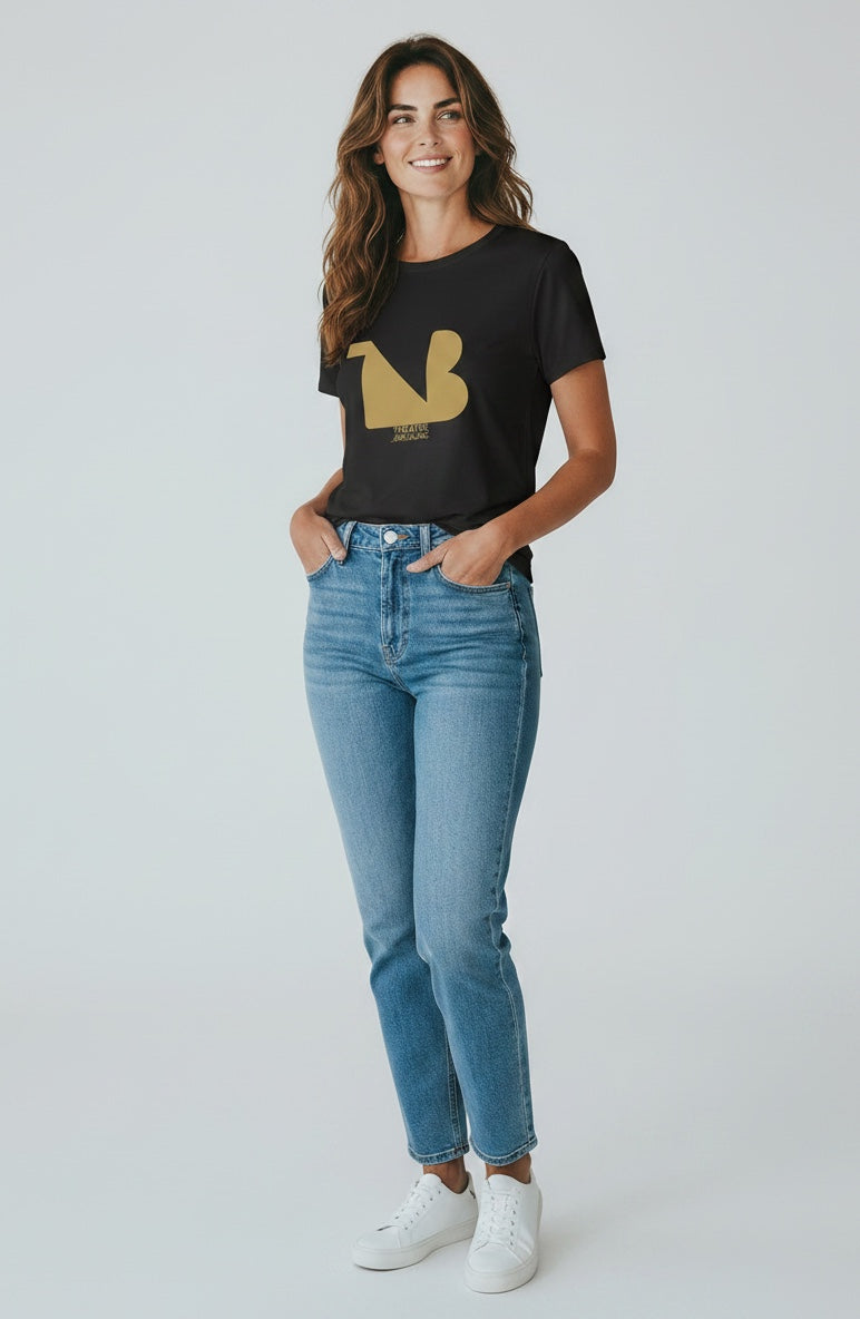 Women's Crewneck Tee | THEATRE NOIR BLANC | Gold Logo