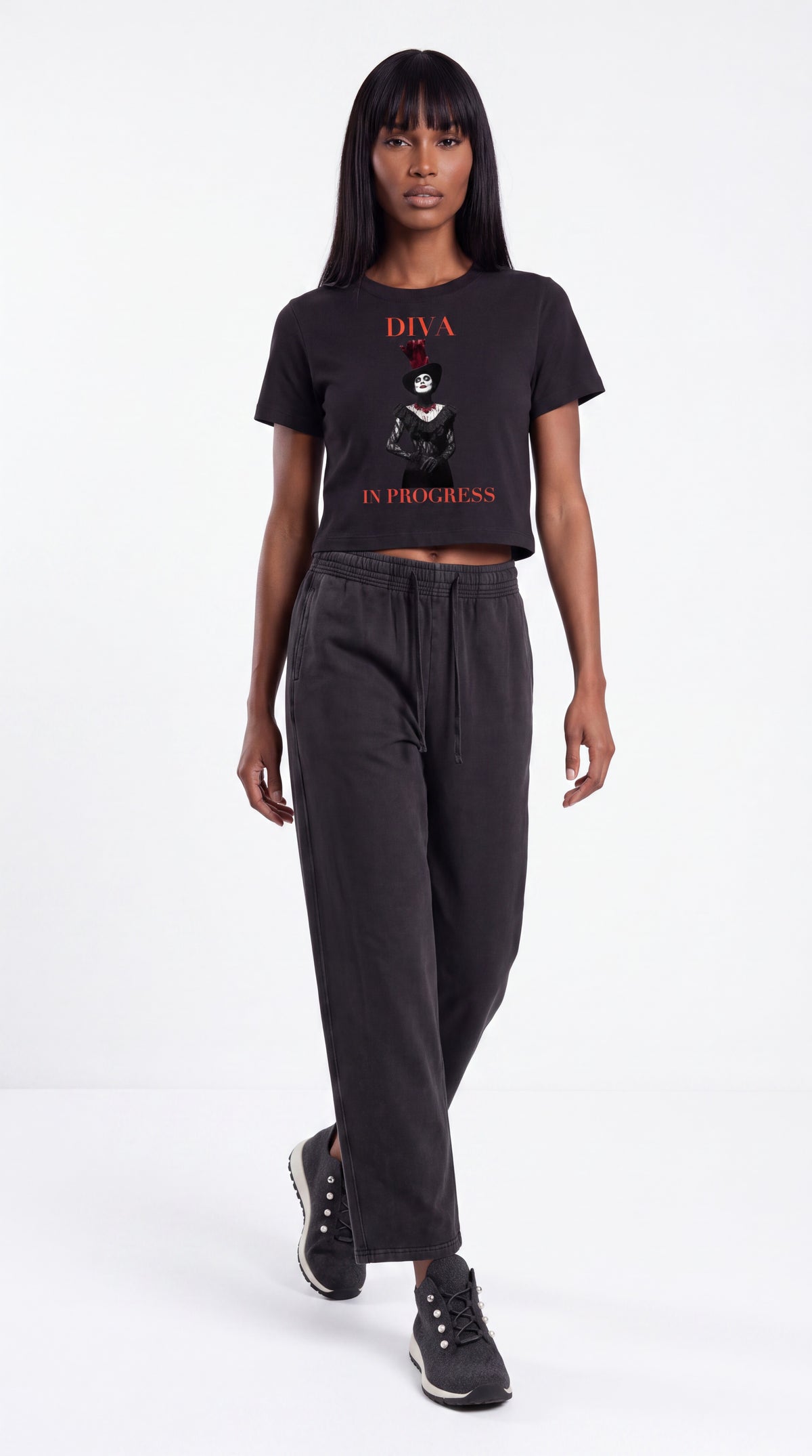 Women's Fitted Crop Graphic Tee | DIVA IN PROGRESS