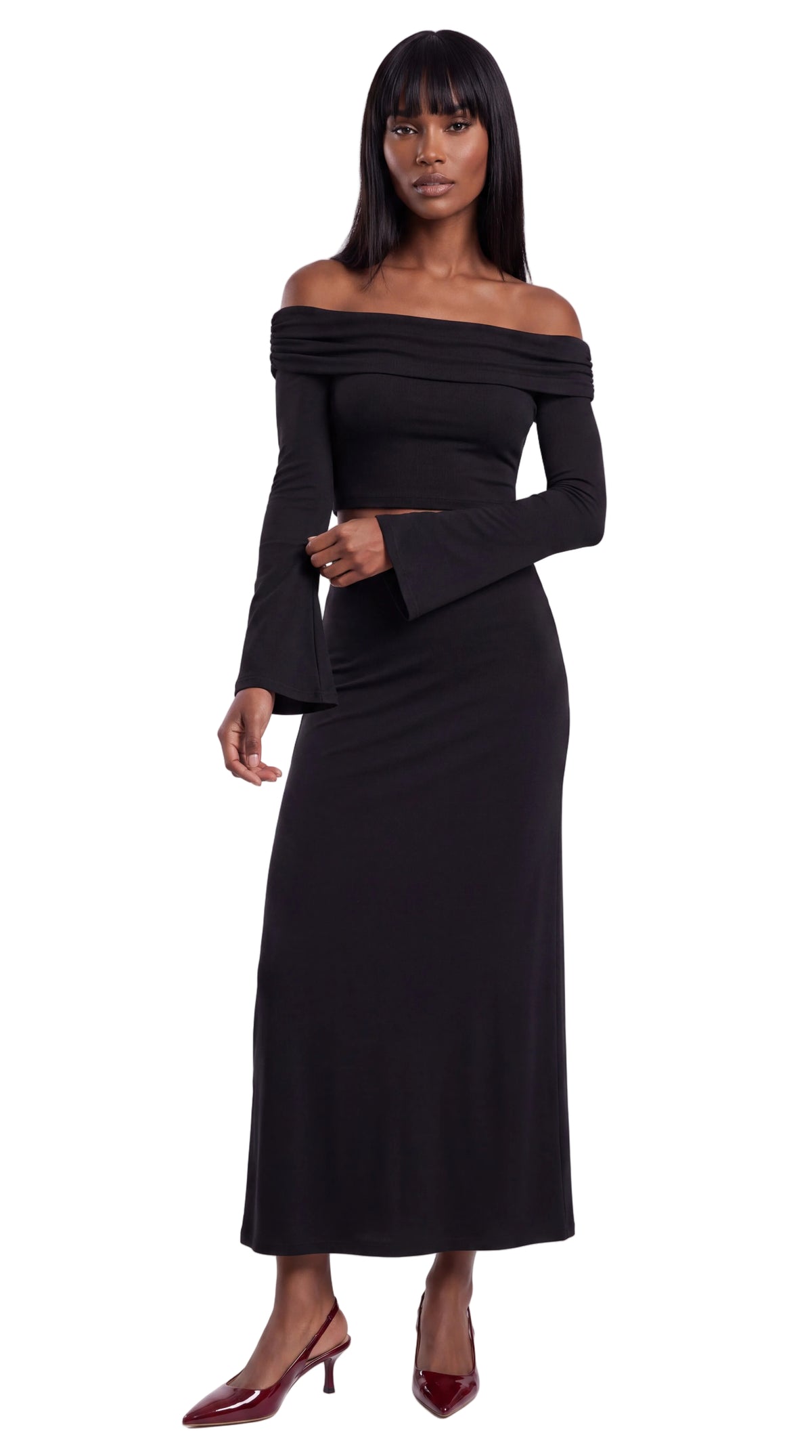 Women's Off-the-Shoulder Bell Sleeve Crop Top