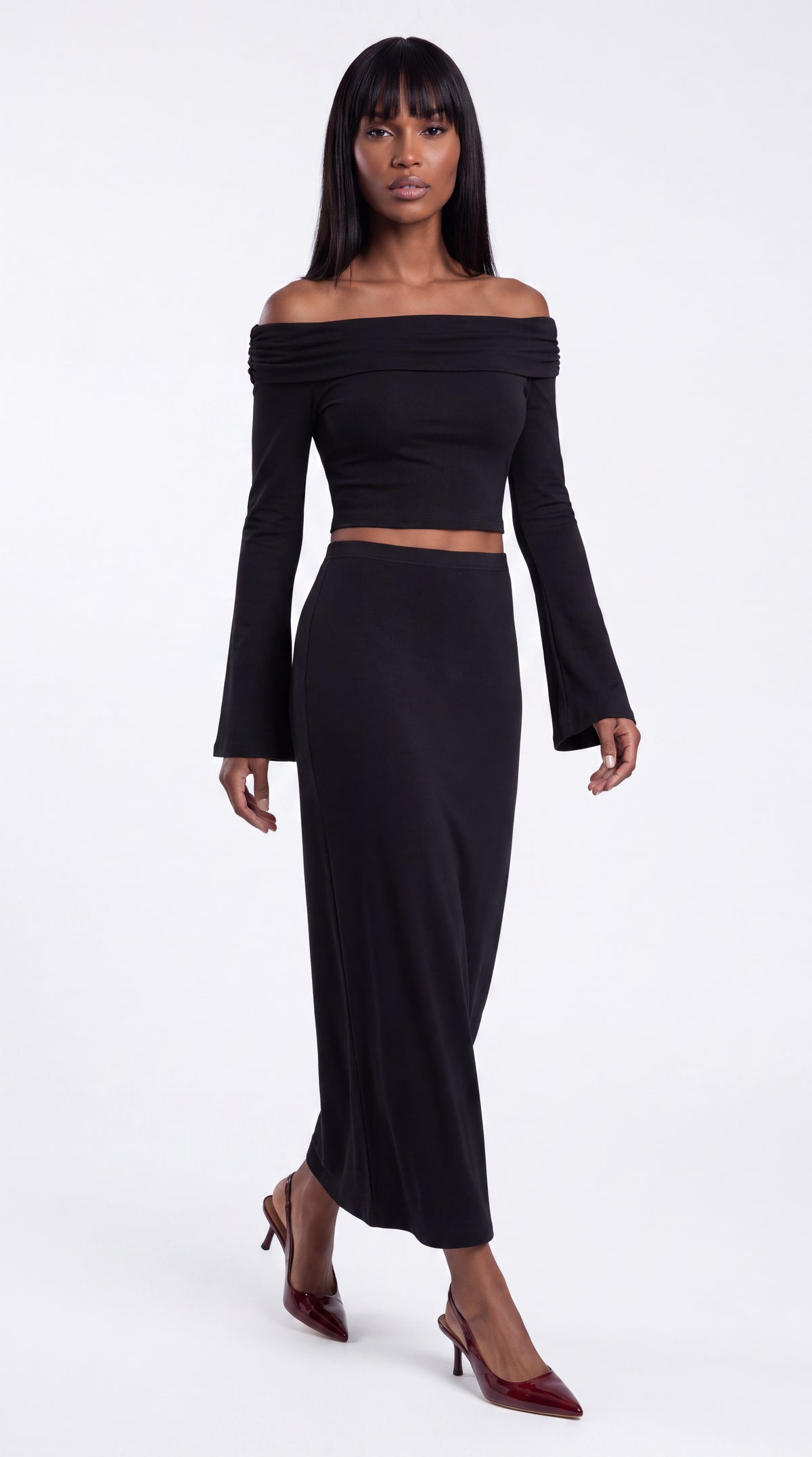 Women's Off-the-Shoulder Bell Sleeve Crop Top
