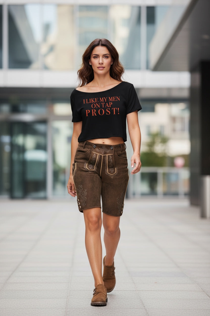 Off-Shoulder Rolled Hem Crewneck Tee|I LIKE MY MEN ON TAP PROST! | CONVERSATION COLLECTION