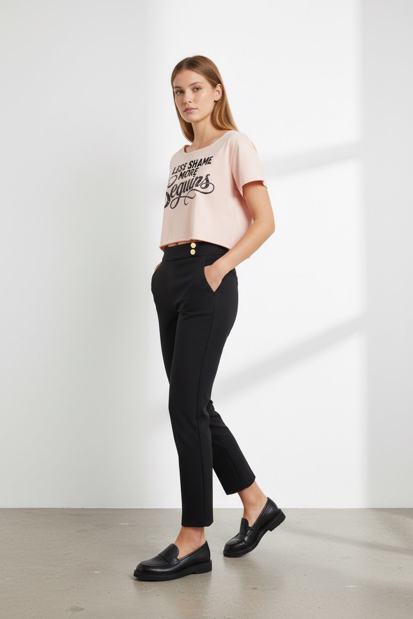 Off-Shoulder Rolled Hem Cotton T-Shirt |LESS SHAME MORE SEQUINS | CONVERSATION COLLECTION