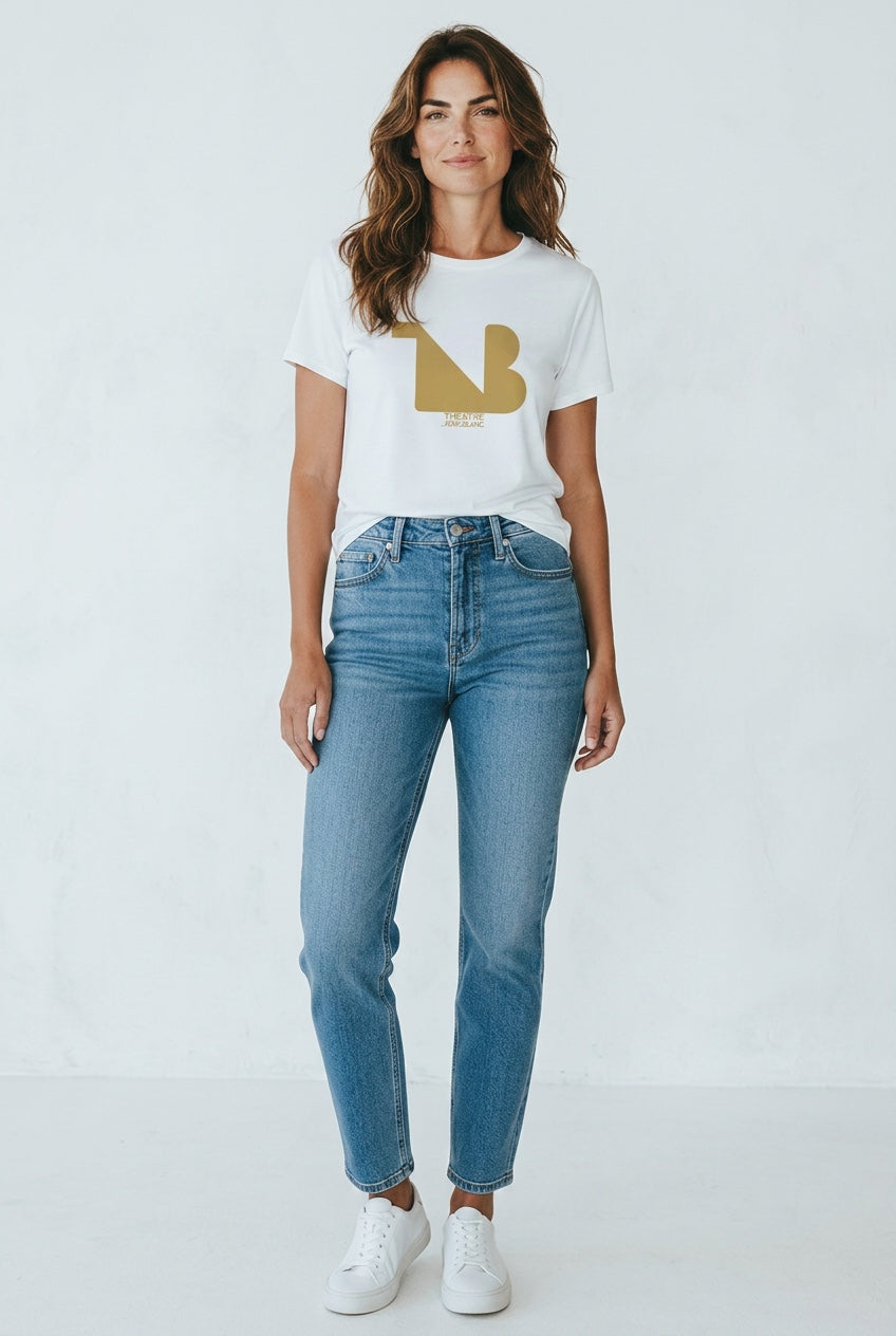 Women's Crewneck Tee | THEATRE NOIR BLANC | Gold Logo