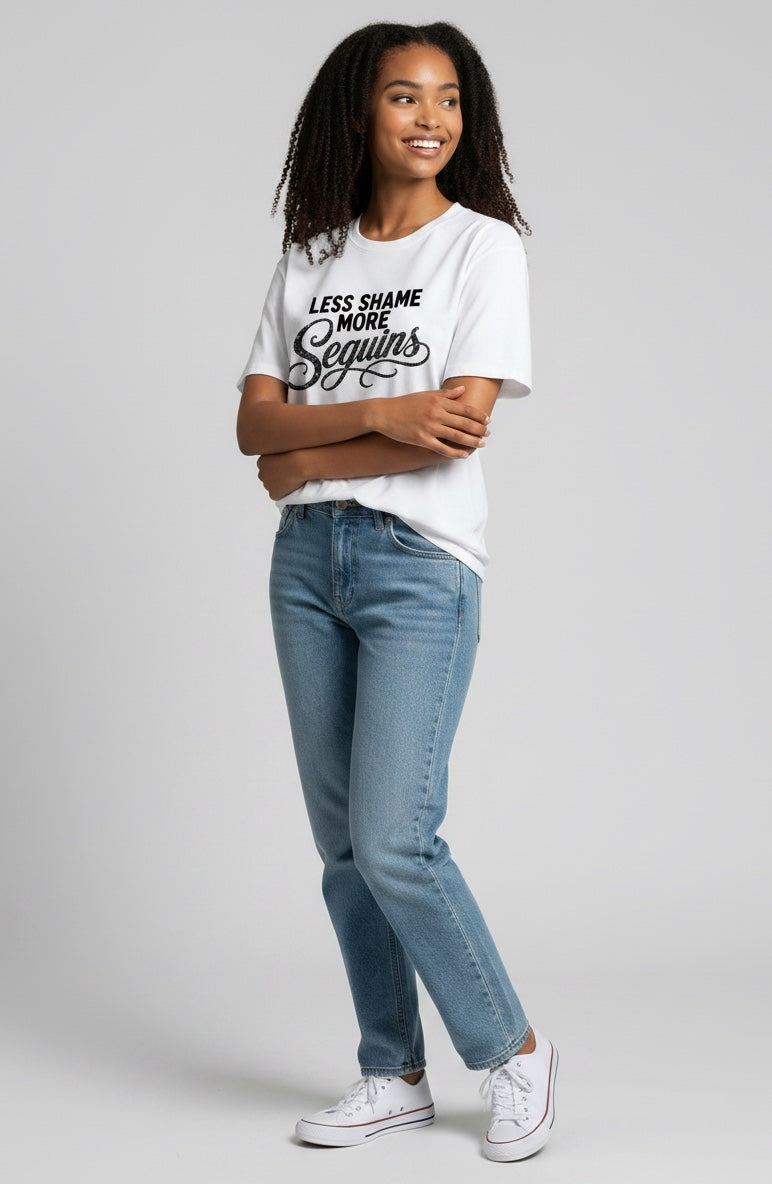 Women's Crewneck Tee |LESS SHAME MORE SEQUINS | CONVERSATION COLLECTION