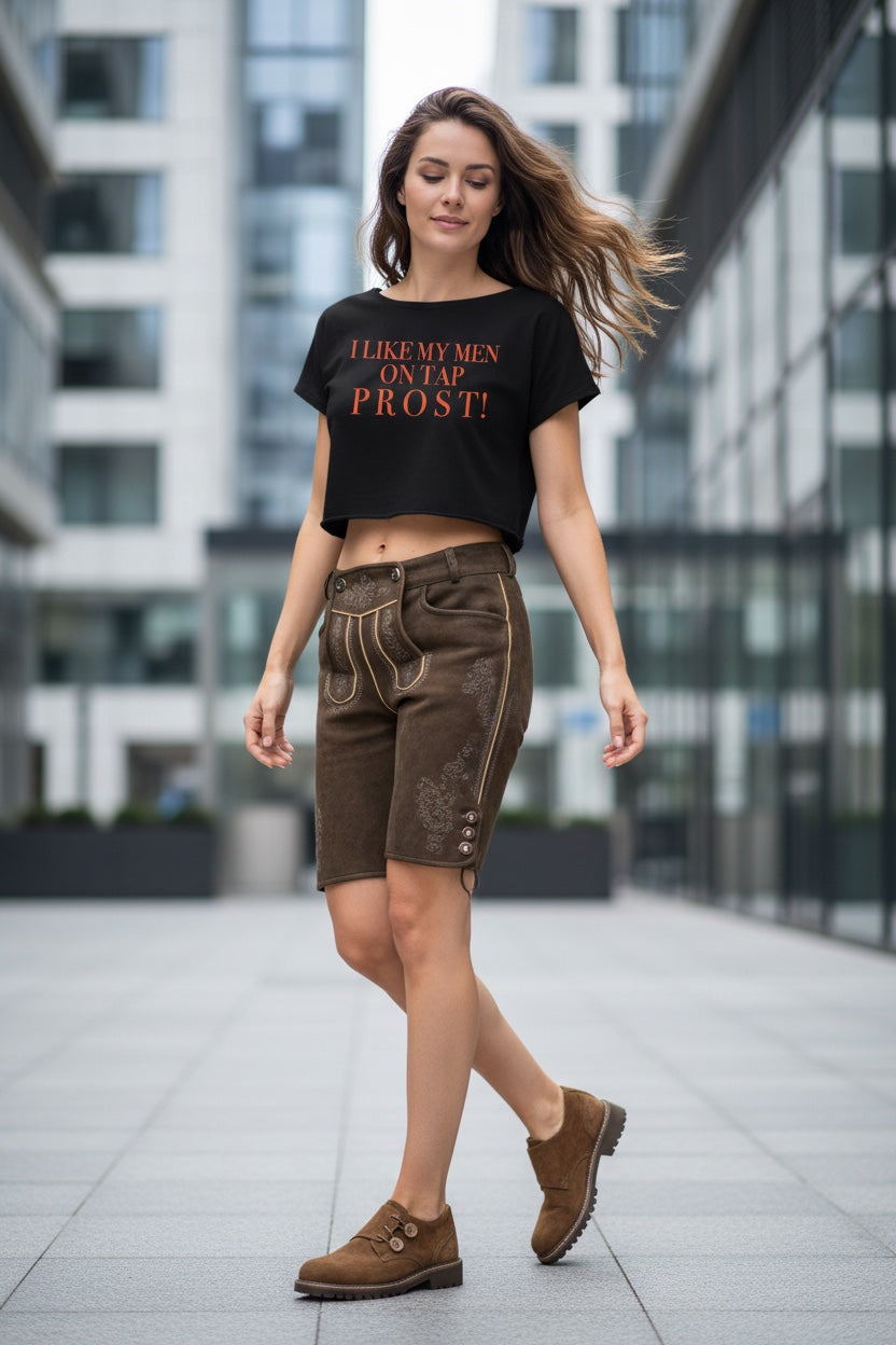 Off-Shoulder Rolled Hem Crewneck Tee|I LIKE MY MEN ON TAP PROST! | CONVERSATION COLLECTION