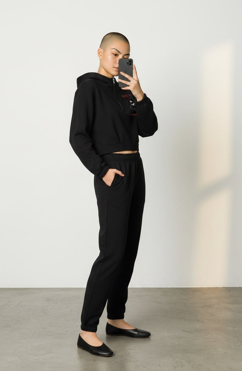 Quarter-Zip Boxy Hoodie — DIVA IN PROGRESS | Noir Aesthetic Streetwear