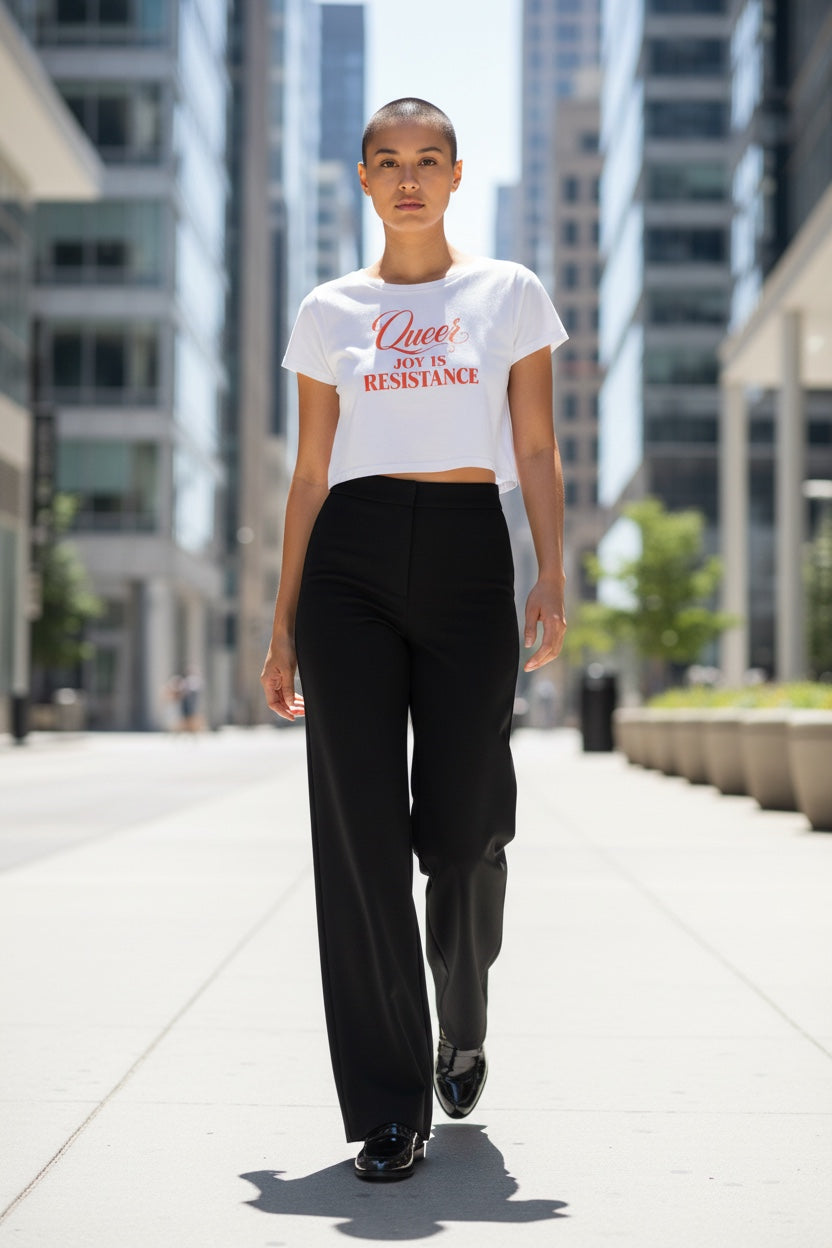 Off-Shoulder Rolled Hem Crewneck Tee |QUEER JOY IS RESISTANCE | CONVERSATION COLLECTION
