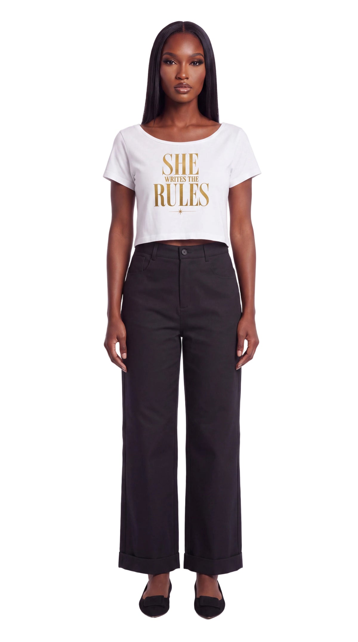 Off-Shoulder Rolled Hem 100% Cotton Crop Tee | SHE WRITES THE RULES