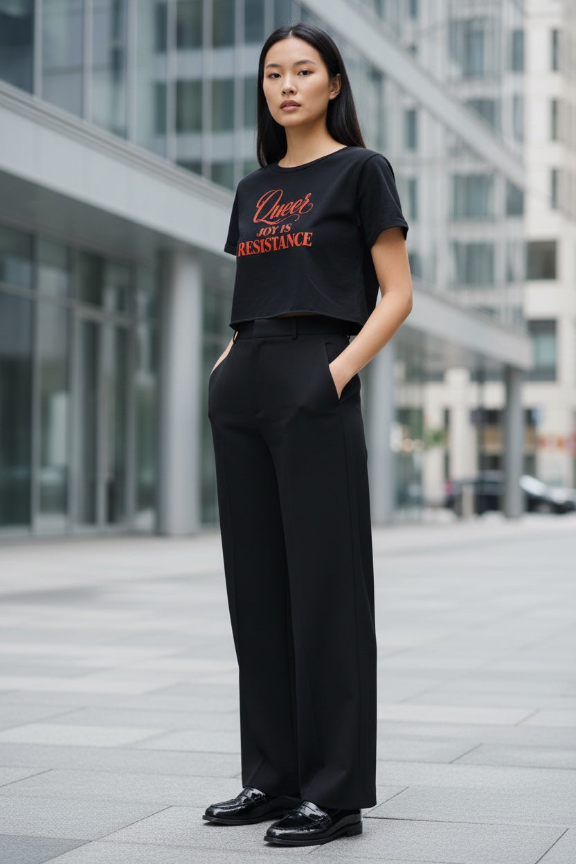 Off-Shoulder Rolled Hem Crewneck Tee |QUEER JOY IS RESISTANCE | CONVERSATION COLLECTION