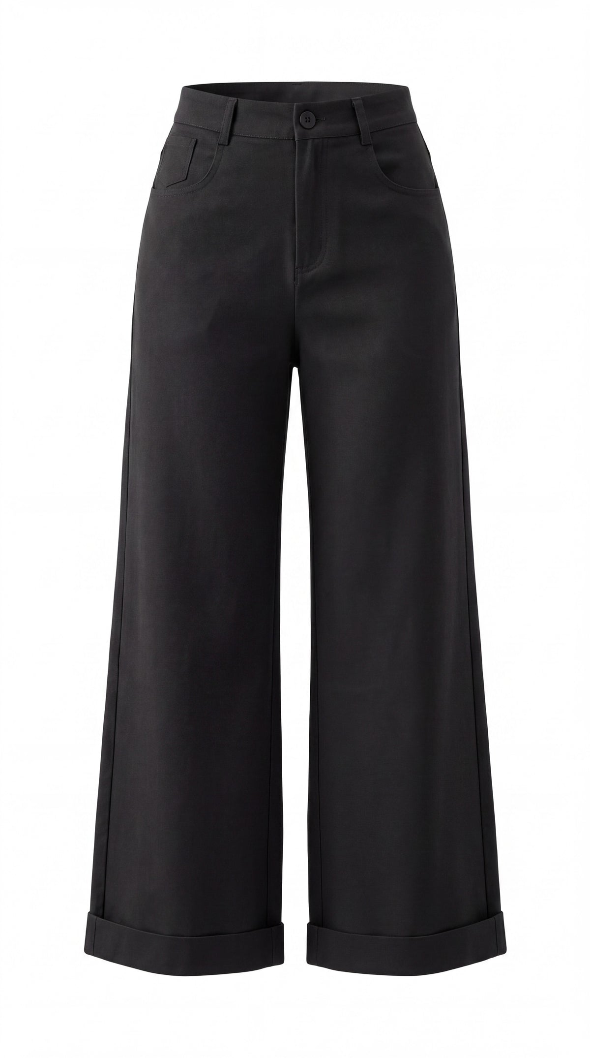 Tencel Wide-Leg Cuff Trousers Black