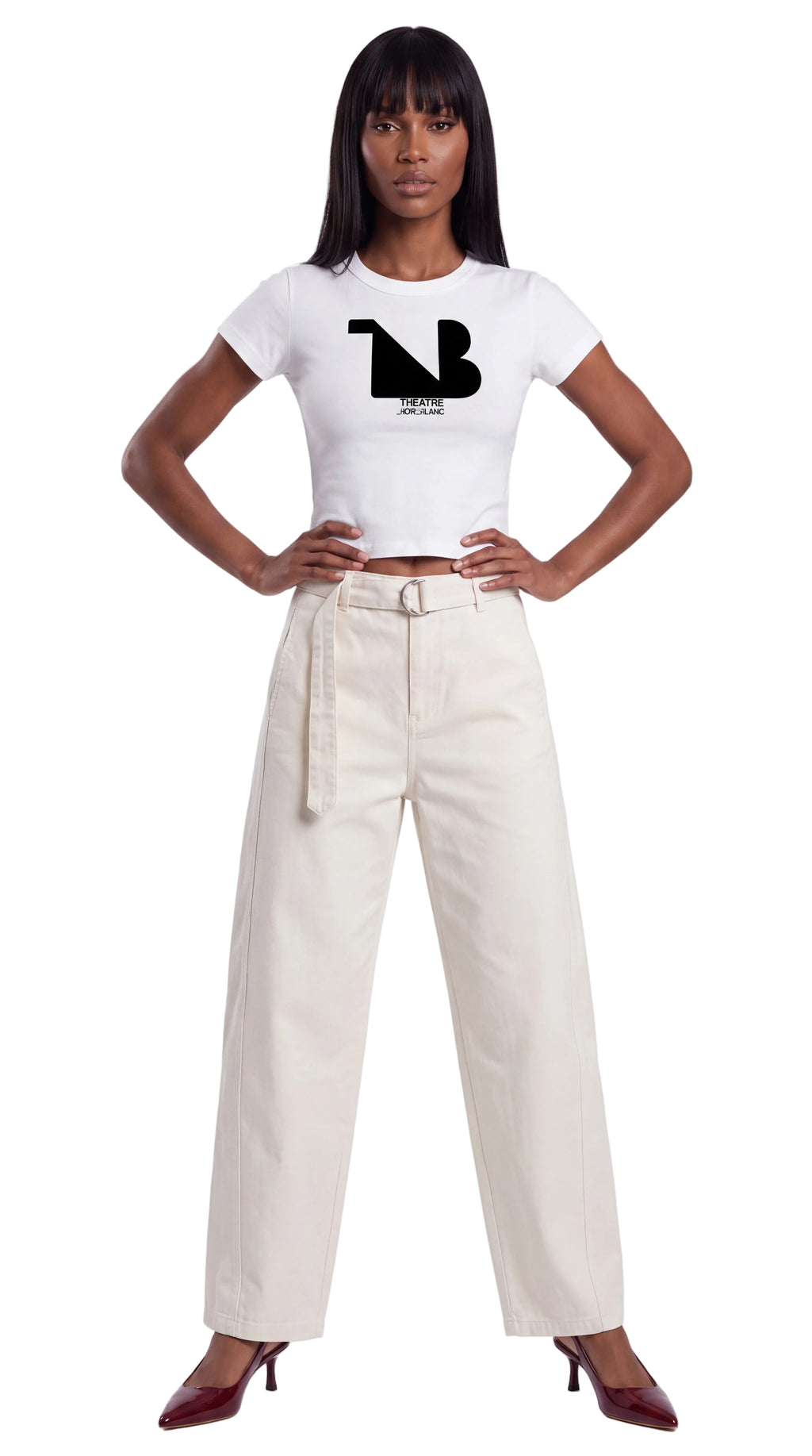 Women's Cropped Crewneck Tee Black Logo