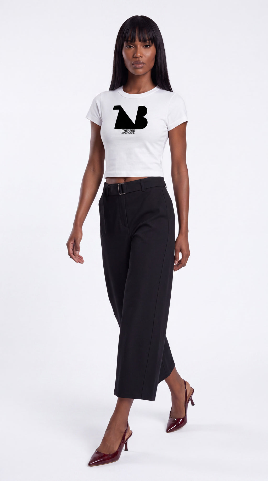 Women's Cropped Crewneck Tee Black Logo