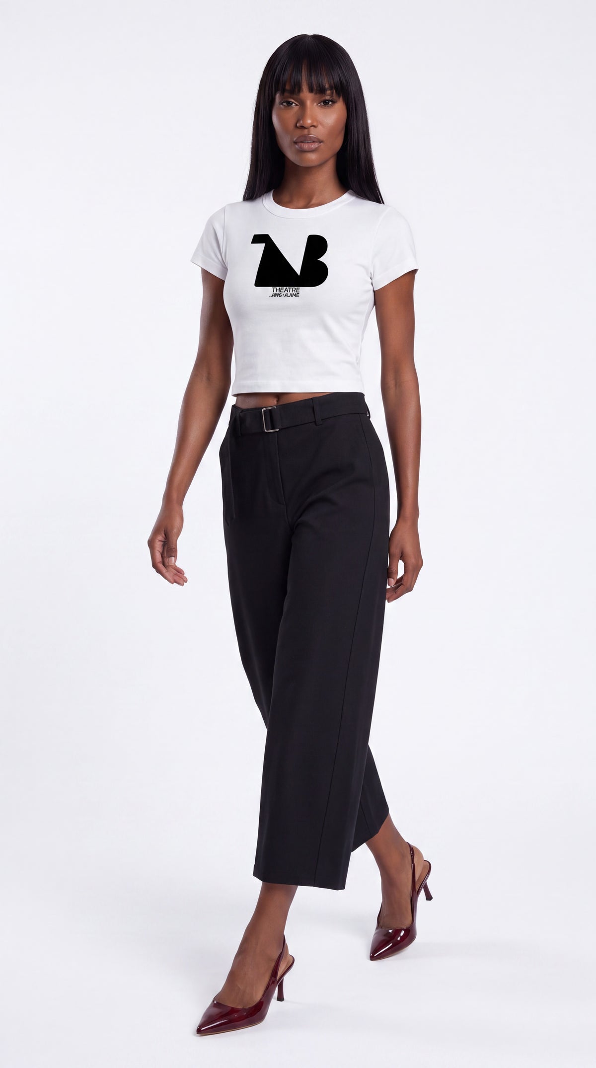 Women's Cropped Crewneck Tee Black Logo