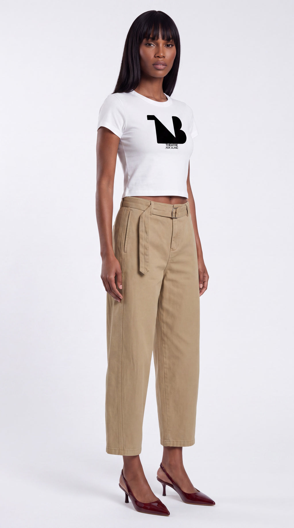 Women's Cropped Crewneck Tee Black Logo