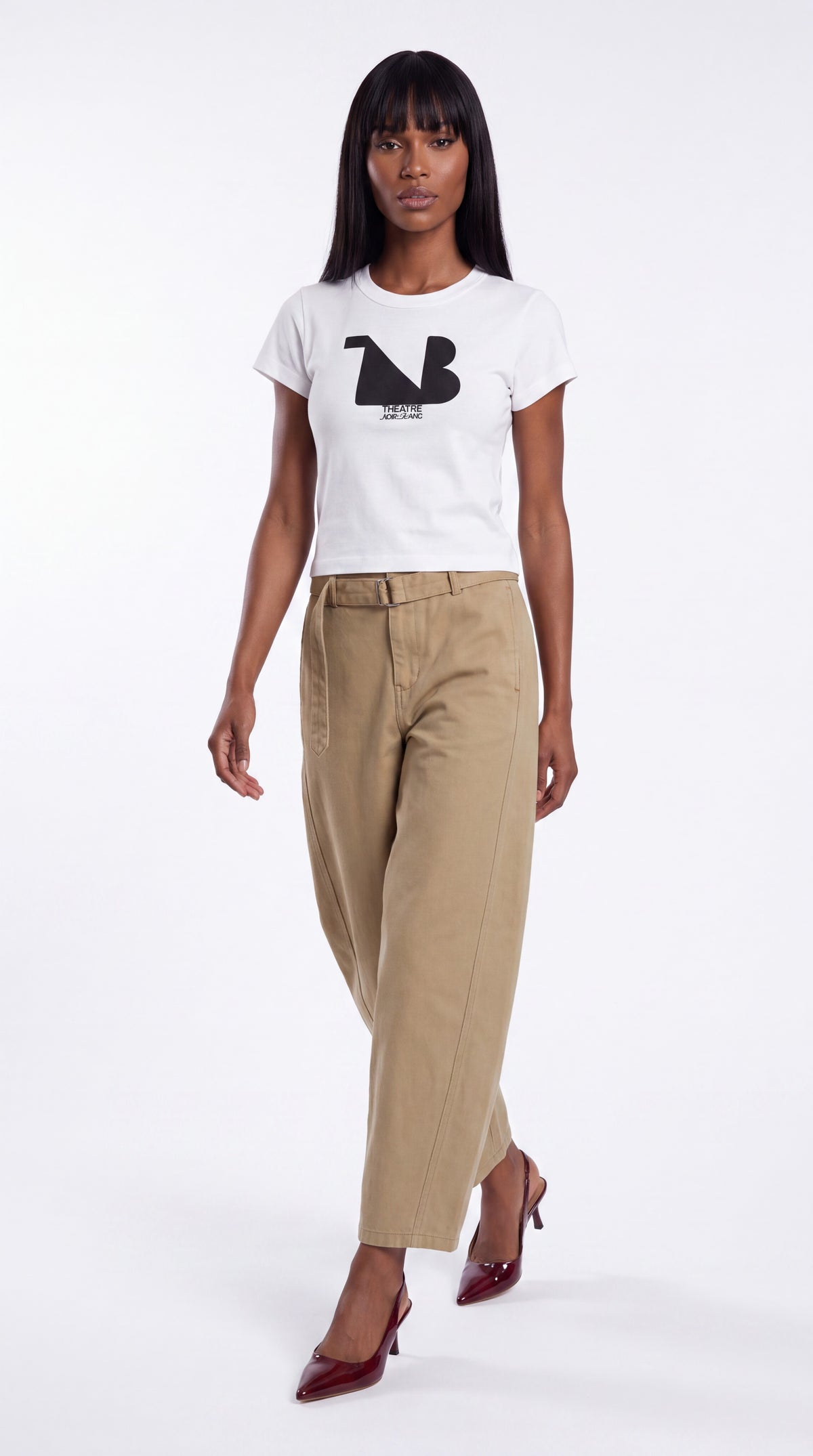Women's Cropped Crewneck Tee Black Logo