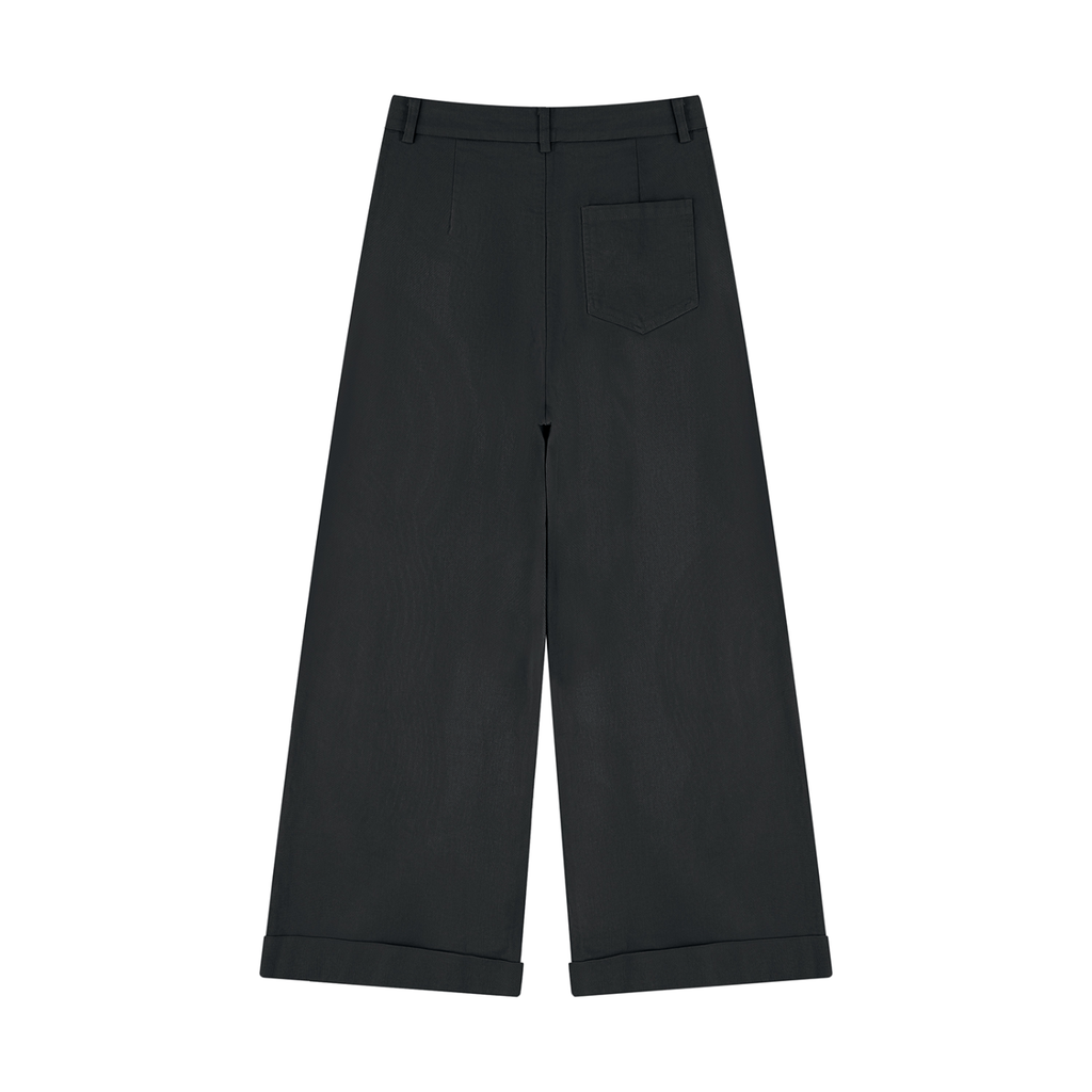 Tencel Wide-Leg Cuff Trousers Black
