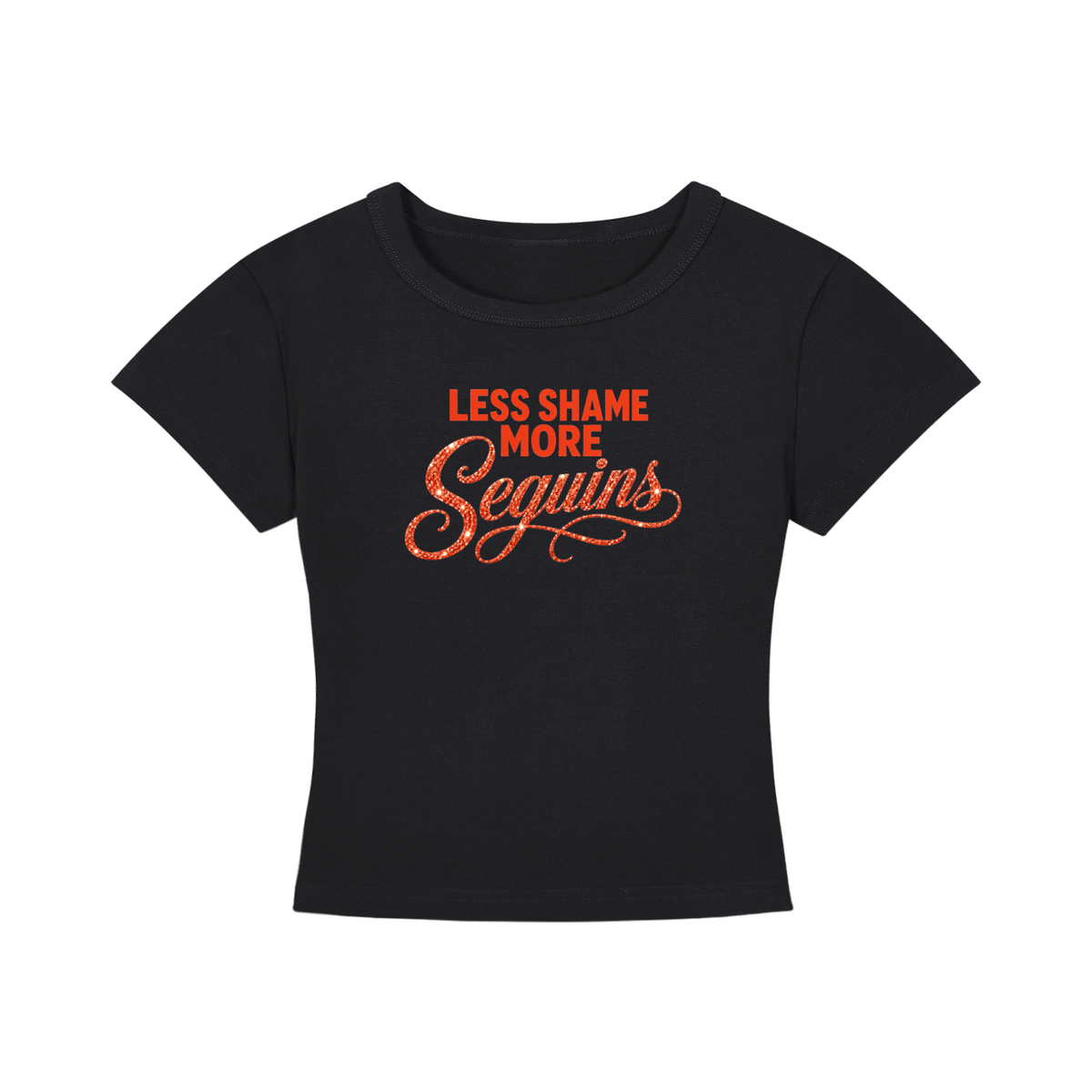 Women's Cropped Crewneck Tee | LESS SHAME MORE SEQUINS Red Logo